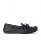 Manitobah Kayak moccasin in onyx black leather with traditional beadwork and durable turtle sole