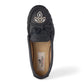 Manitobah Kayak moccasin in onyx black leather with traditional beadwork and turtle sole top view