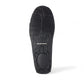 Manitobah Kayak moccasin in onyx black showing the detailed turtle tread rubber sole design