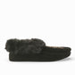 Manitobah Tipi black suede indoor moccasin slipper with rabbit fur trim and beaded detail