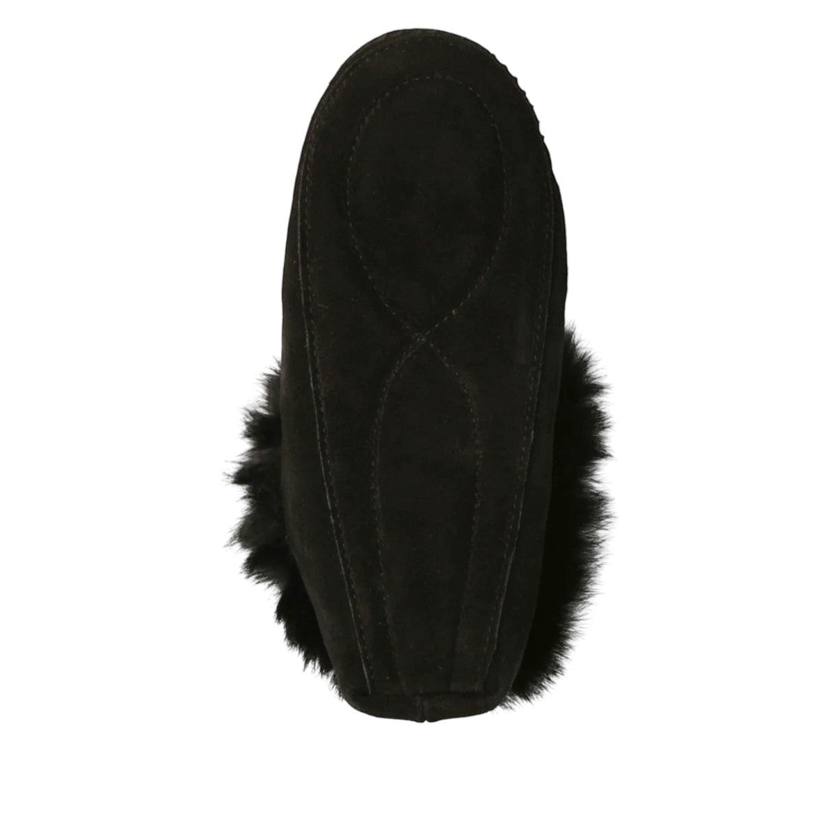 Manitobah Tipi black suede indoor moccasin slipper with rabbit fur trim and soft suede sole