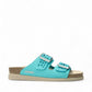 Mephisto Hester Perf turquoise sandalbuck mule showing the textured rubber outsole and cork midsole