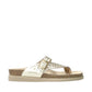 Mephisto Helena Perf gold vega sandal showing the textured EVA shock-absorbing outsole with brand branding