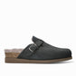 Mephisto Halexia deep blue mule showing the brown textured rubber outsole with branding