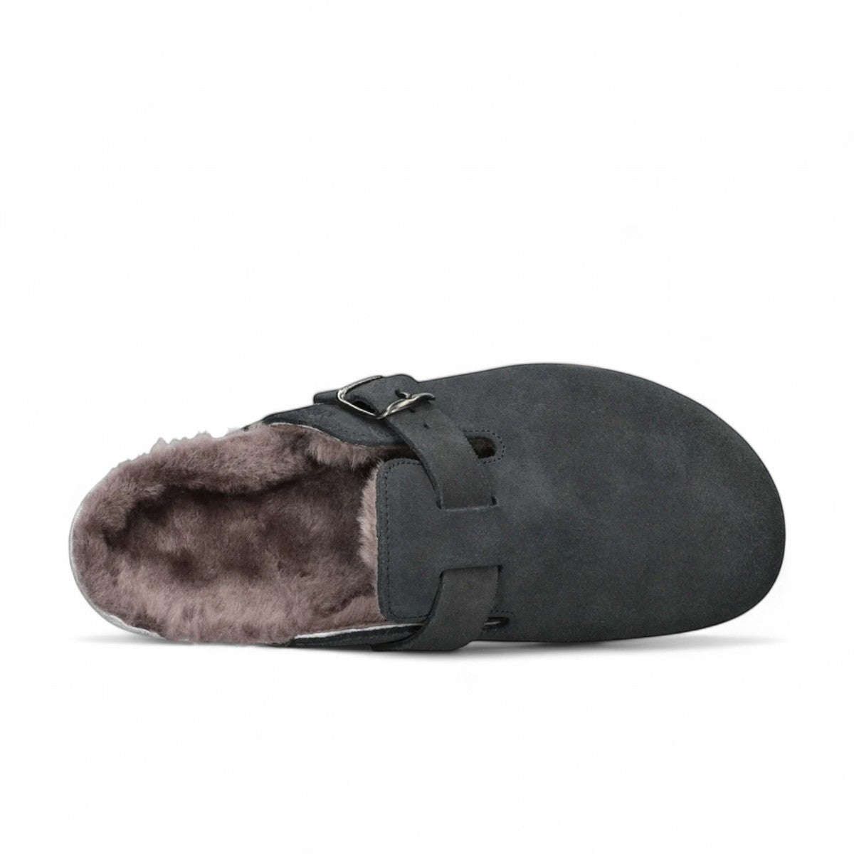 Mephisto Halexia deep blue mule showing the brown textured rubber outsole with branding