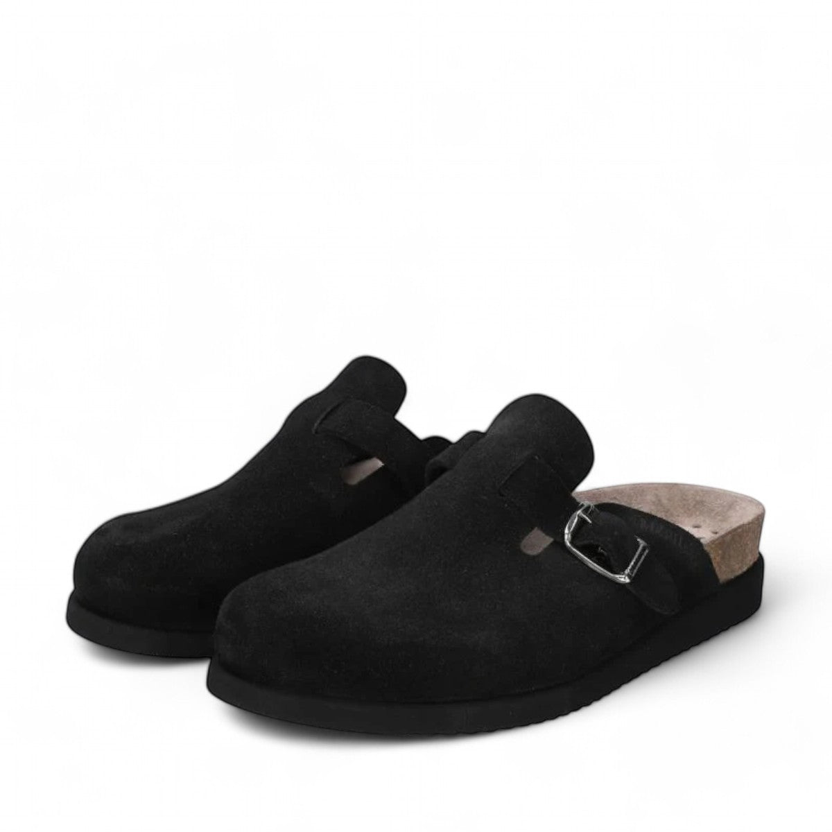 Black Mephisto Halina sandal outsole with textured tread pattern and brand logo detail