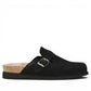 Black Mephisto Halina sandal outsole with textured tread pattern and brand logo detail