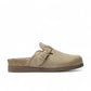 Mephisto Halina warm grey velvet leather mule with adjustable buckle strap and wool lining