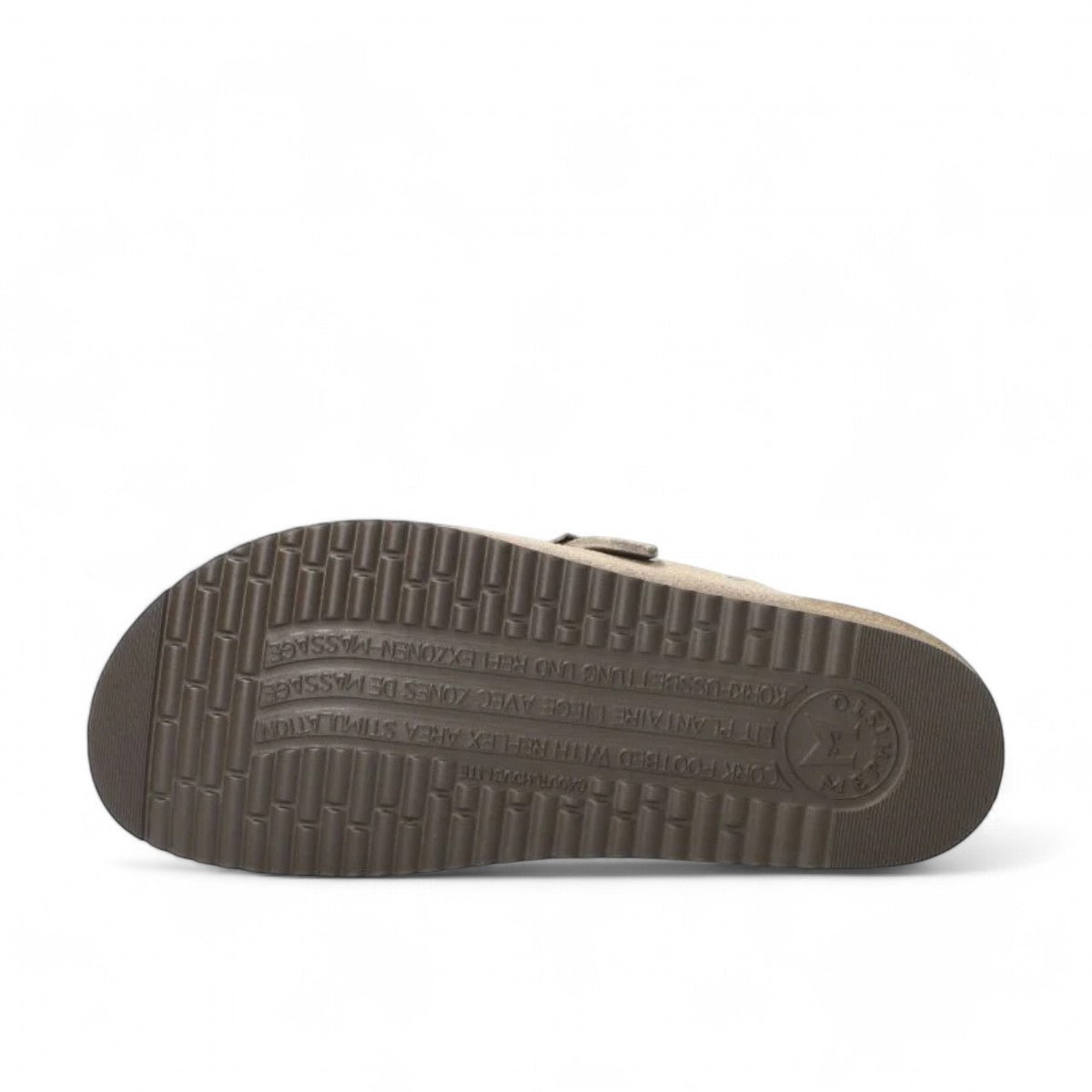 Mephisto Halina warm grey velvet leather mule with adjustable buckle strap and wool lining