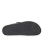 Mephisto Helen black leather sandal showing the textured black rubber outsole and cork midsole.
