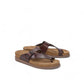 Mephisto Helen chestnut leather thong sandal with adjustable buckle strap and cork footbed