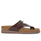 Mephisto Helen chestnut leather thong sandal with adjustable buckle strap and cork footbed