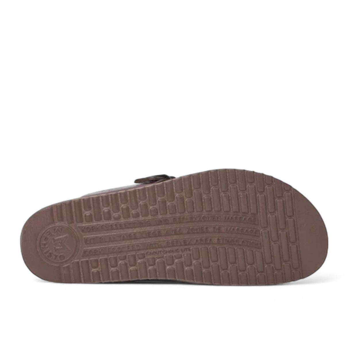 Mephisto Helen chestnut leather thong sandal with adjustable buckle strap and cork footbed