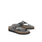 Mephisto Helen grey full-grain leather thong sandal with adjustable buckle and cork midsole