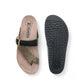 Mephisto Helen Mix gold and black leather toe post sandals with adjustable buckle and cork midsole