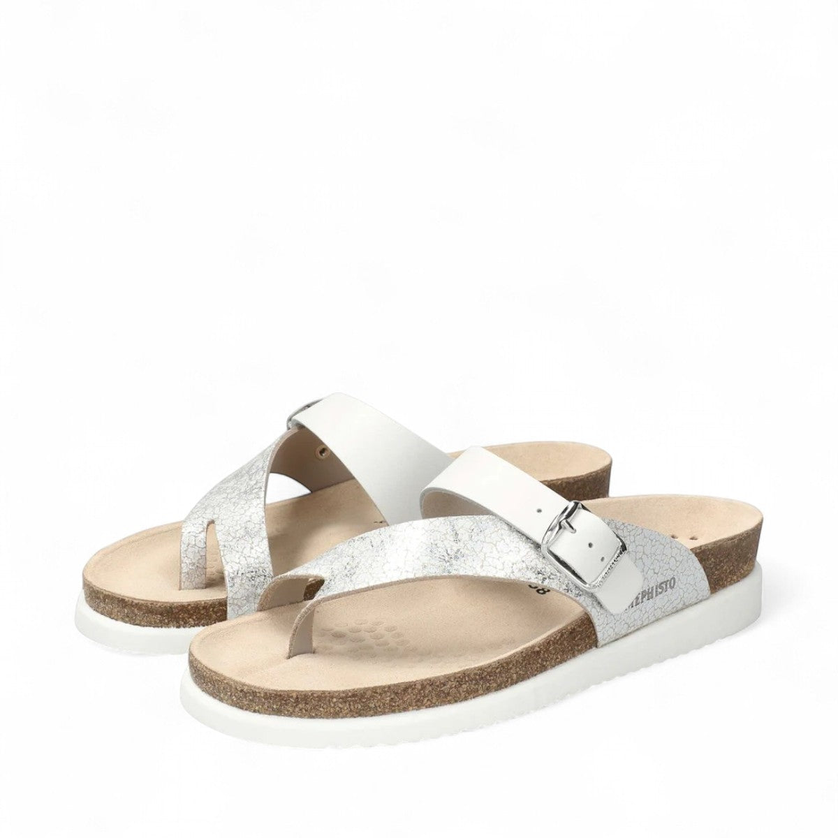 Mephisto Helen Mix silver graal/ sandanyl leather sandal showing the white textured rubber outsole