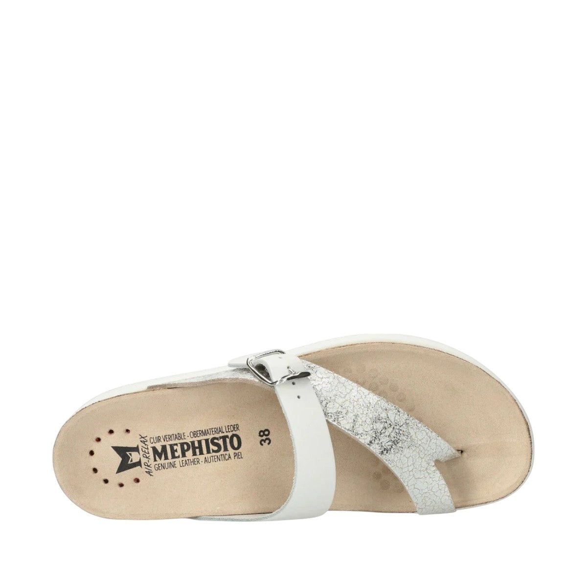 Mephisto Helen Mix silver graal/ sandanyl leather sandal showing the white textured rubber outsole