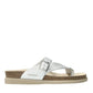 Mephisto Helen silver leather sandal showing the textured rubber outsole with reflex area stimulation