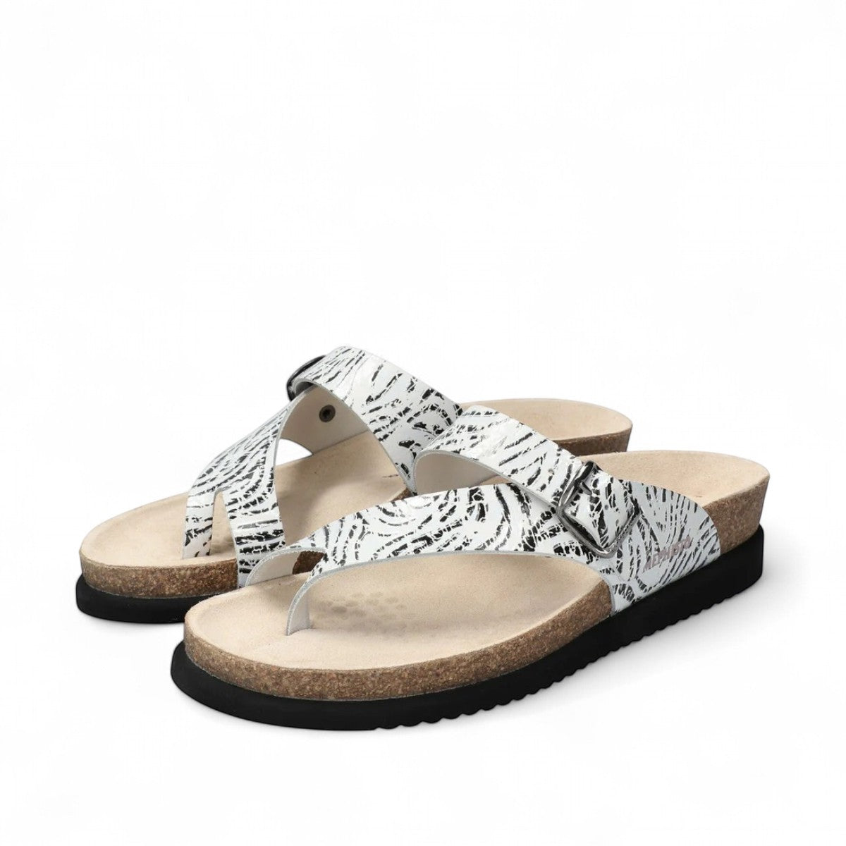 Mephisto Helen silver petra leather sandal showing the textured black rubber outsole with branding