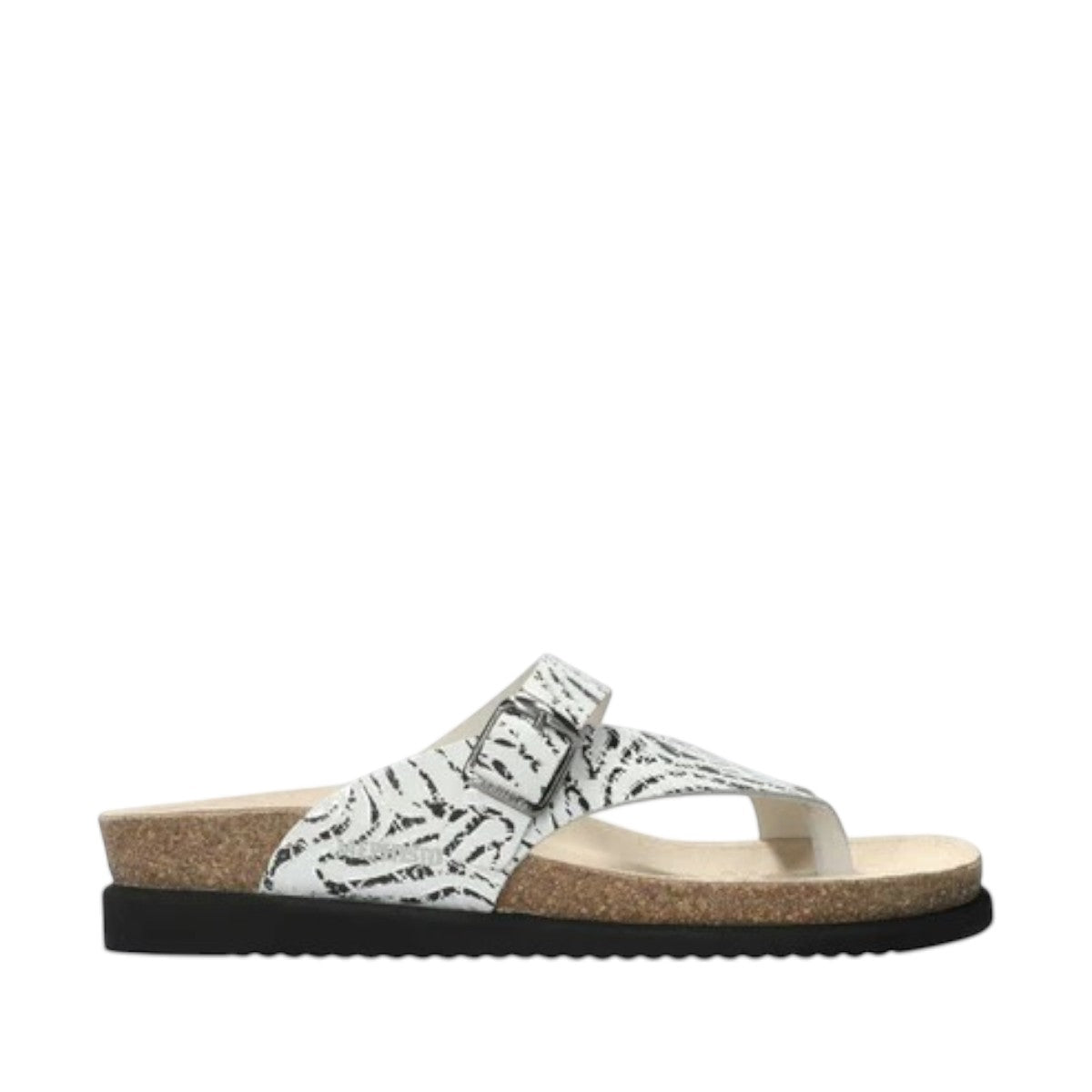 Mephisto Helen silver petra leather sandal showing the textured black rubber outsole with branding