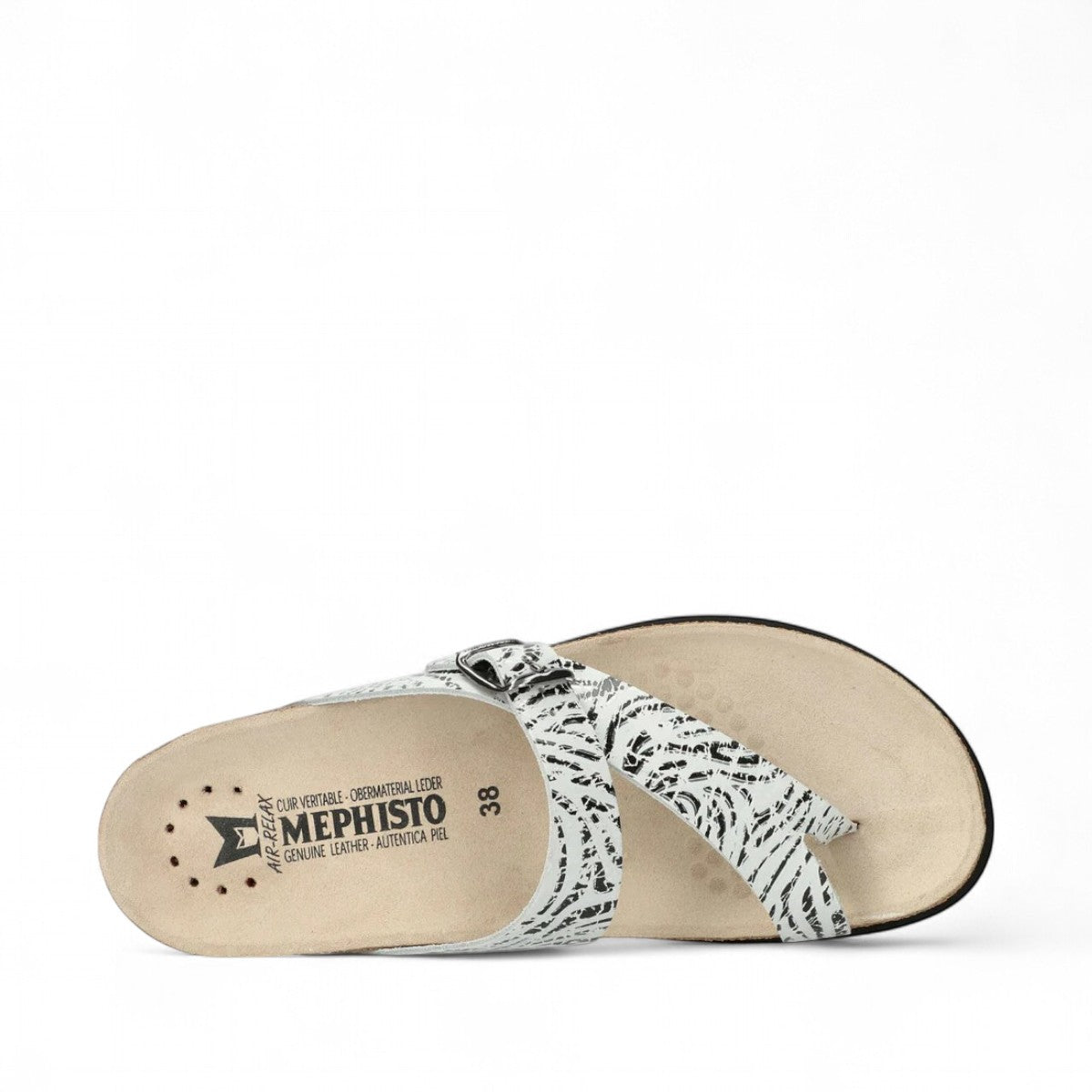 Mephisto Helen silver petra leather sandal showing the textured black rubber outsole with branding