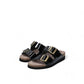 Mephisto Hester black varnish leather sandal showing the textured rubber outsole and cork midsole