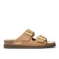 Mephisto Hester camel leather sandal showing the textured brown rubber outsole with branding