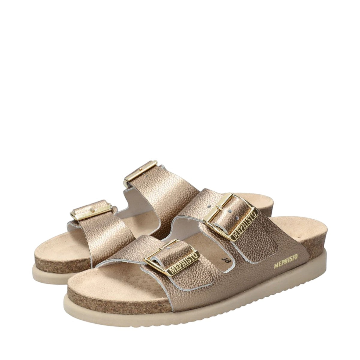 Mephisto Hester platinum bahia leather sandal showing the textured rubber outsole with reflex zone massage