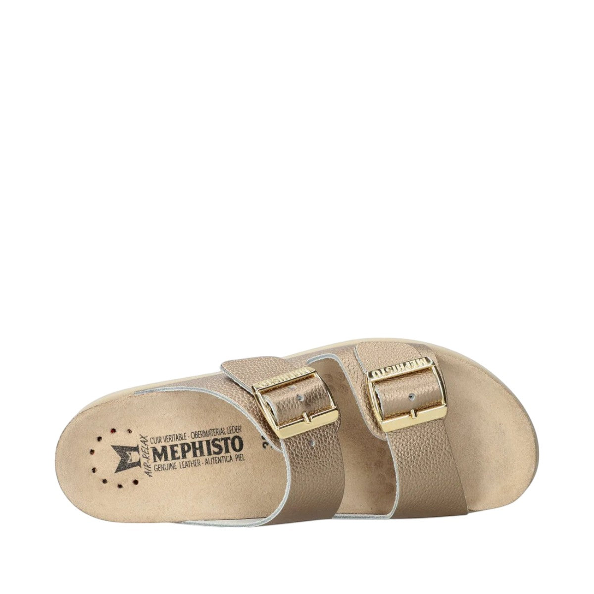 Mephisto Hester platinum bahia leather sandal showing the textured rubber outsole with reflex zone massage