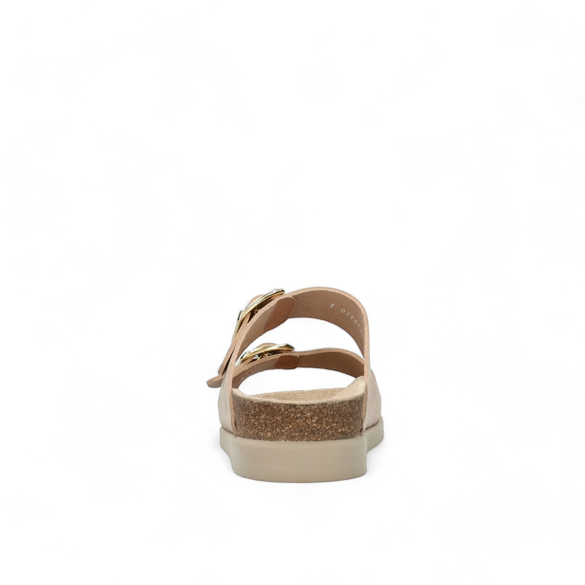 Mephisto Hester light sand leather sandal showing the textured rubber outsole with branding