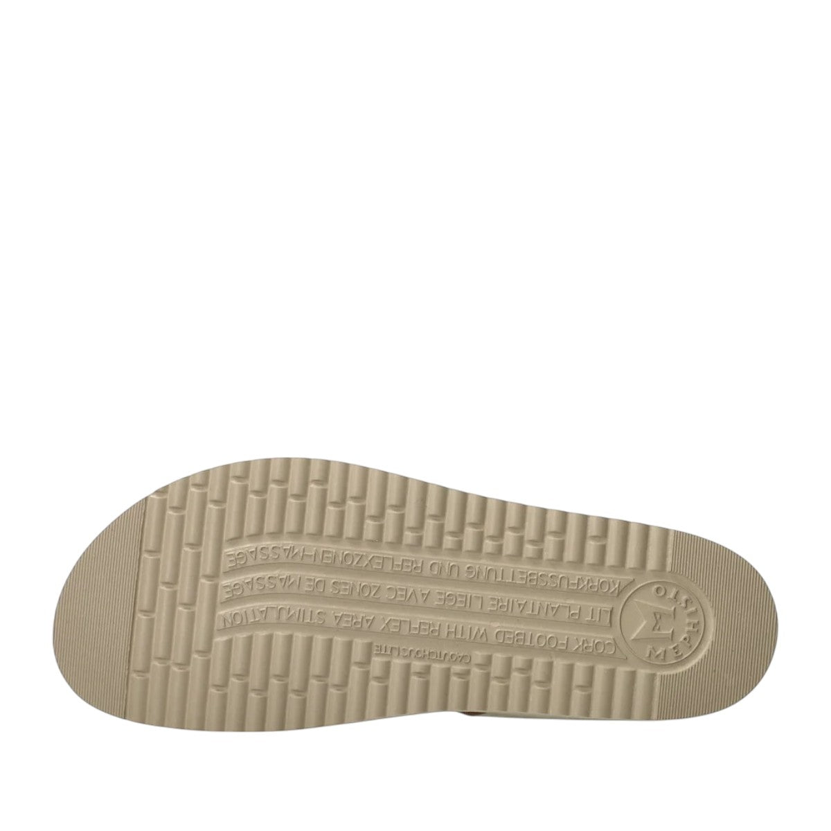 Mephisto Hyacinta sandal sole showing the textured beige rubber tread and embossed branding details