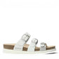 Mephisto Hyacinta silver leather sandal showing the textured white rubber sole with reflex area branding