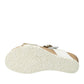 Mephisto Leandre gold wedge vega/ sandanyl sandal showing the textured white rubber sole and cork arch support