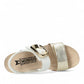 Mephisto Leandre gold wedge vega/ sandanyl sandal showing the textured white rubber sole and cork arch support