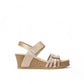 Mephisto Lucia platinum leather wedge sandal showing the textured cork sole and tread pattern