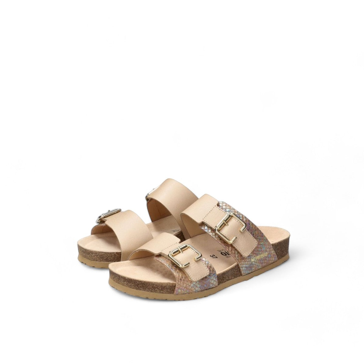 Mephisto Maya platinum leather sandal showing the textured rubber sole with circular grip pattern