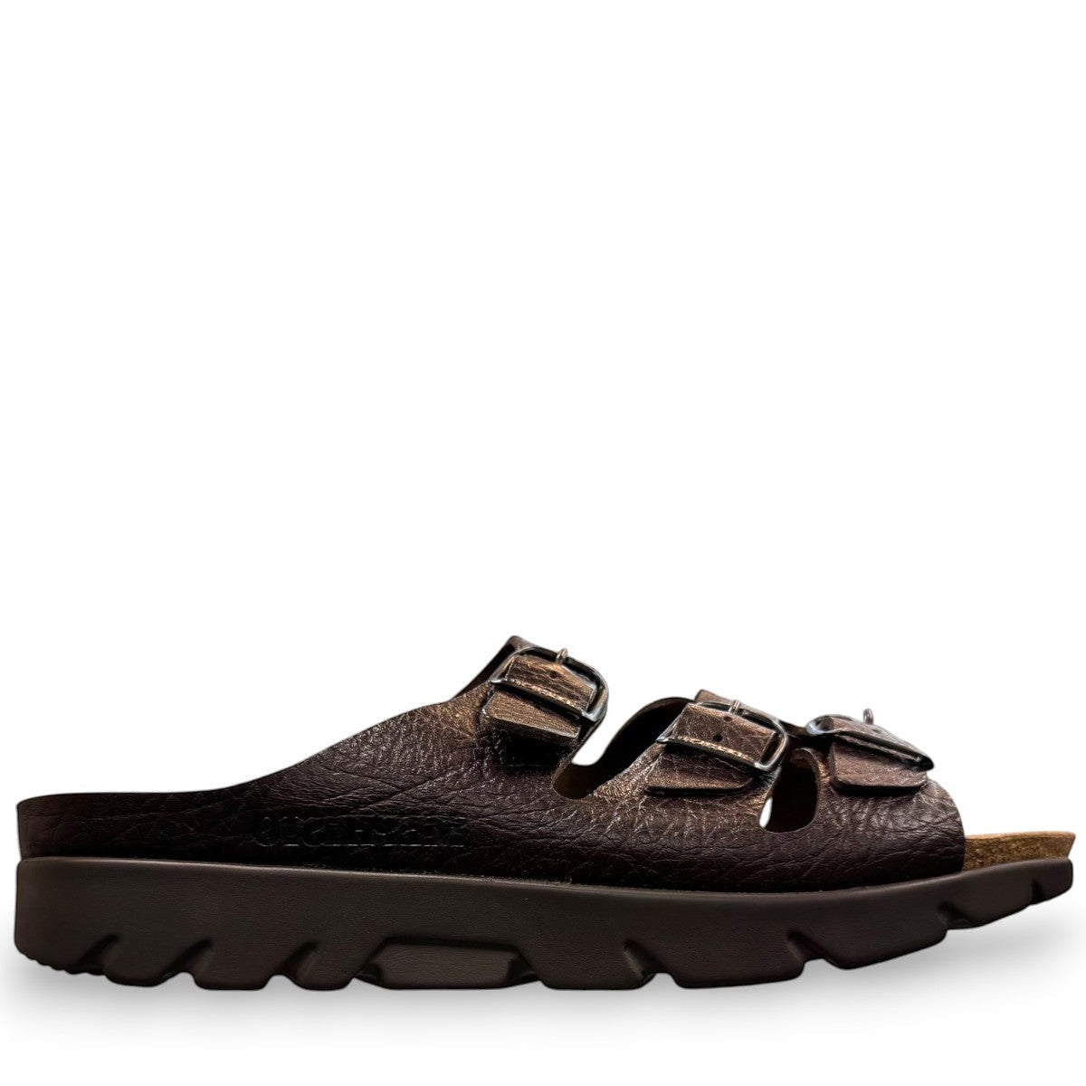 Mephisto Zach Fit dark brown leather sandals showing the textured natural fitness rubber sole