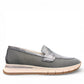 Milano Carissa loafer runner hybrid in metallic silver leather and mesh with a beige platform sole. Photo of right side view.
