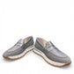 Milano Carissa loafer runner hybrid in metallic silver leather and mesh with a beige platform sole. Photo of front side view 2.