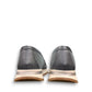 Milano Carissa loafer runner hybrid in metallic silver leather and mesh with a beige platform sole. Photo of back view.