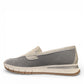 Milano Carissa loafer runner hybrid in white and metallic leather with breathable mesh side panels. Photo of left side view.