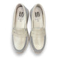 Milano Carissa loafer runner hybrid in white and metallic leather with breathable mesh side panels. Photo of upper view.
