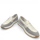 Milano Carissa loafer runner hybrid in white and metallic leather with breathable mesh side panels. Photo of front side view 2.