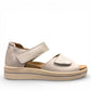 Milano Hazel white orthotic sandal with two adjustable hook and loop straps and cushioned footbed. Photo of right side view.