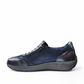 Milano Tavi 09 blue metallic leather walking shoe with double zipper and cushioned sole. Photo of left side view.