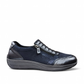 Milano Tavi 09 blue metallic leather walking shoe with double zipper and cushioned sole. Photo of right side view.