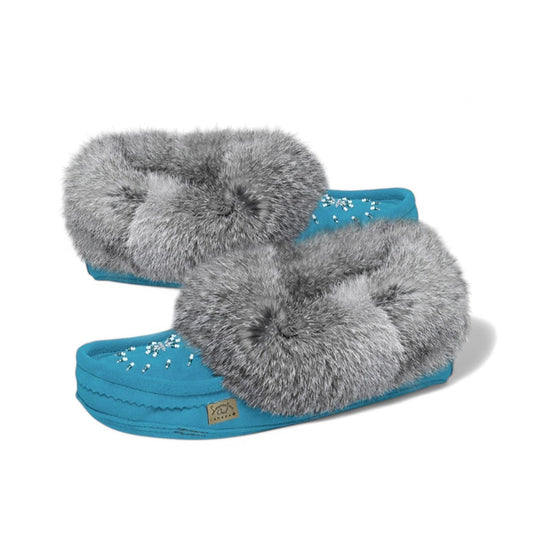LAURENTIAN CHIEF Slipper, Orlon, Beaded Slipper with Fur Trim and Padded sole