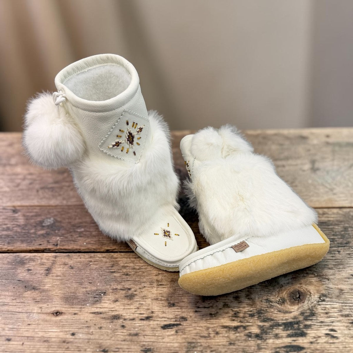 LAURIENTIAN CHIEF 13" LEATHER MUKLUKS 986447 - WHITE