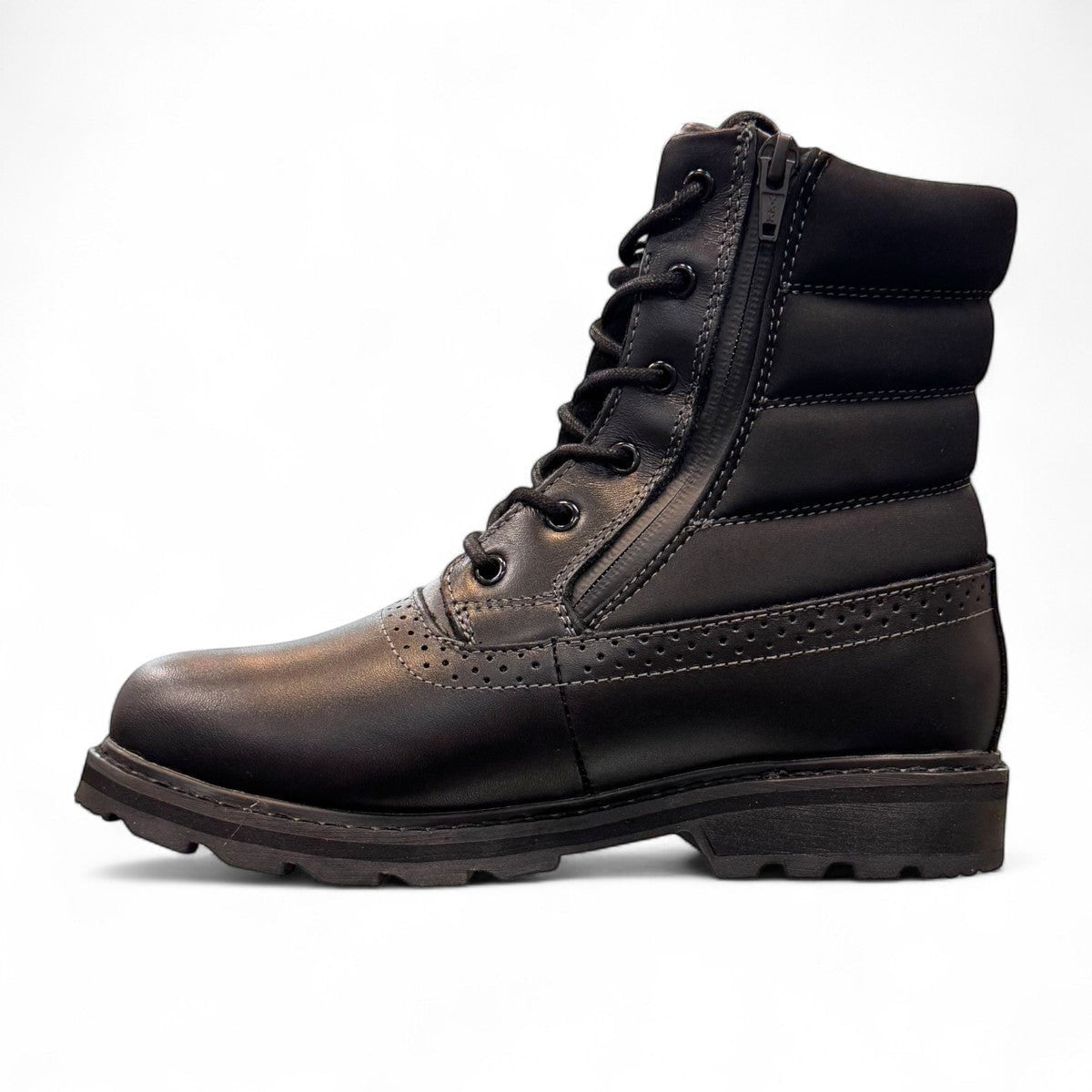 NEXGRIP ICE KIM 6.0 black leather winter boot with side zipper, quilted collar, and rugged rubber sole.
photo of the left side