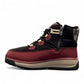 burgundy and black NexGrip Ice Wonder mid-cut waterproof winter boot with plaid collar detail. 
photo of the left side